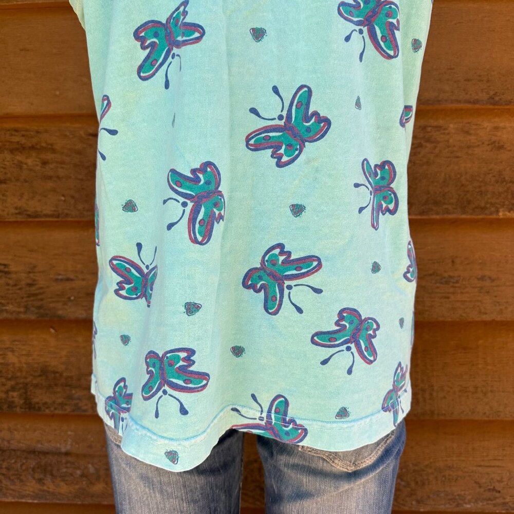 Vintage Zip Code Teal Purple Butterfly USA Muscle Tank Top Size L - Picture 9 of 9
